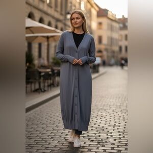 COS Blue Long Button-Front Wool and Silk Blend Knit Cardigan US S